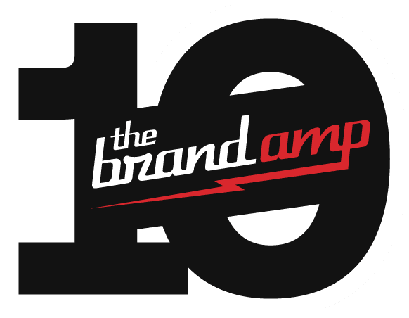 A logo for the brand amp